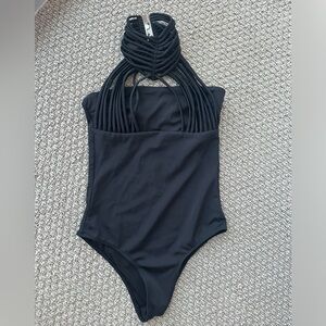 Devon Windsor Black Halter One-Piece Swimsuit Xsmall